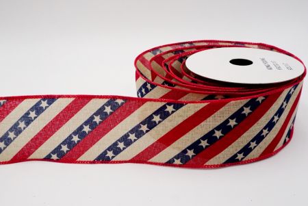 Празднование 4 июля - Металлическая тканая лента - коричневый фон с флагом США